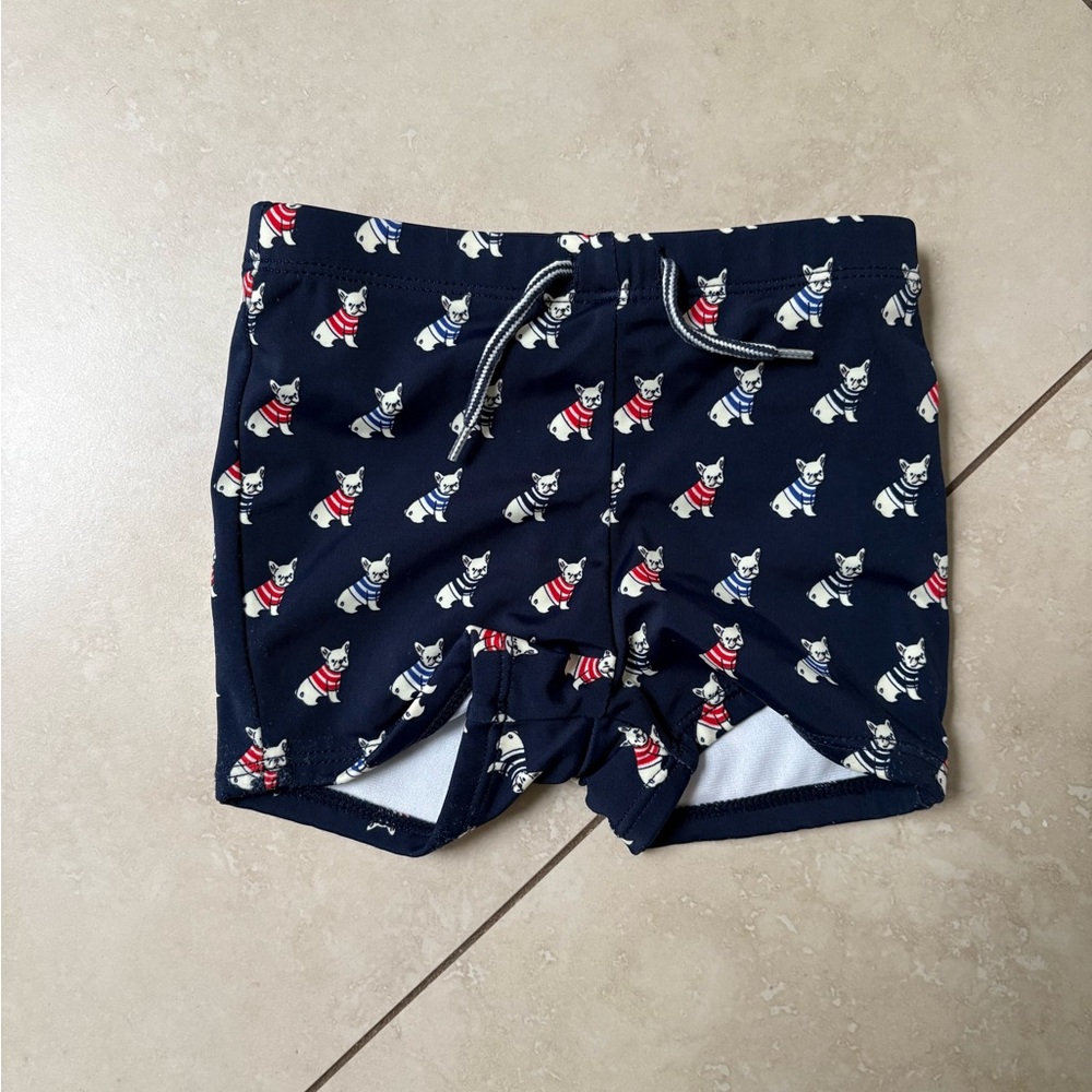 Janie and Jack Navy Swim Shorts with Dog Pattern